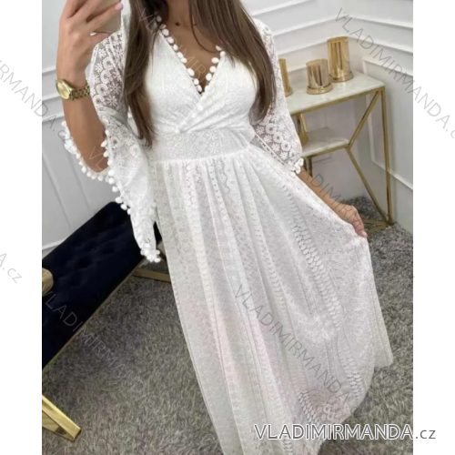 Šaty dlhé elegantné krajkové dlhý rukáv dámske (S/M ONE SIZE) TALIANSKA MÓDA IMPMD233884-2884