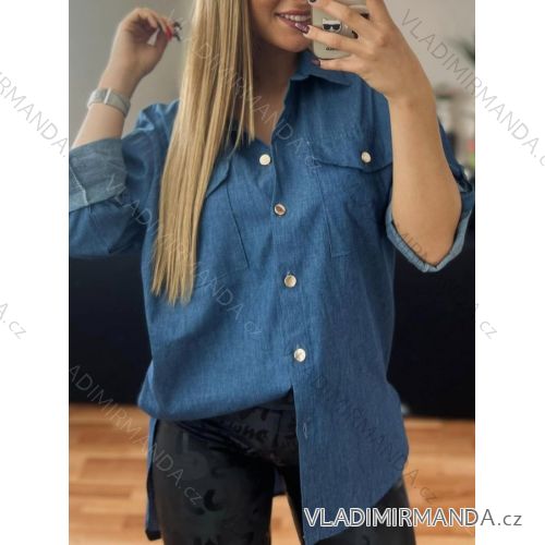 Košeľa riflová dlhý rukáv dámska (S/M/L ONE SIZE) TALIANSKA MODA IMD23346