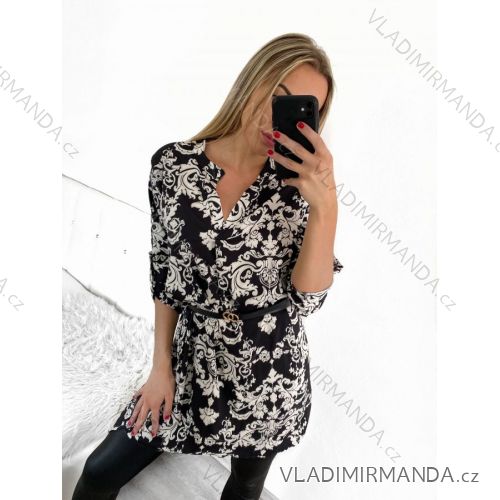 Šaty elegantné košeľové s opaskom dlhý rukáv dámske (S/M/L ONE SIZE) TALIANSKA MÓDA IMWCC231503-1/DR M / L čierna