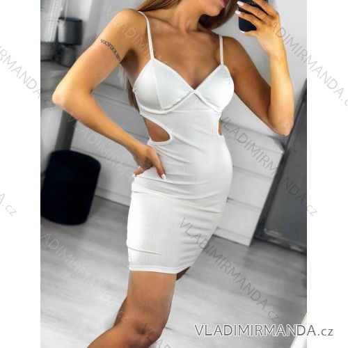 Šaty letné na ramienka dámske (S/M ONE SIZE) TALIANSKA MÓDA IMPBB232L22473/DU S/M biela