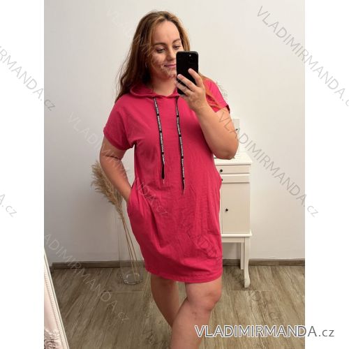 Šaty s kapucňou krátky rukáv dámska nadrozmer (XL2XL/3XL ONE SIZE) TALIANSKA MóDA IM423LEGAGUE