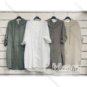 Šaty oversize košeľové ľanové s kapucňou dlhý rukáv dámske (S/M/L ONE SIZE) TALIANSKA MÓDA IMWMY232529