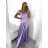Šaty carmen dlhé na ramienka elegantné saténové dámske (S/M ONE SIZE) TALIANSKA MÓDA IMPBB22B22735/DR - ružová marhuľová - S/M