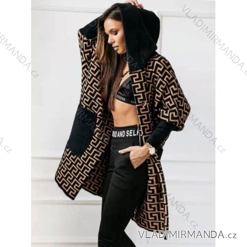 Cardigan s kapucňou dlhý rukáv dámsky (S/M ONE SIZE) TALIANSKA MÓDA IMWGM232666