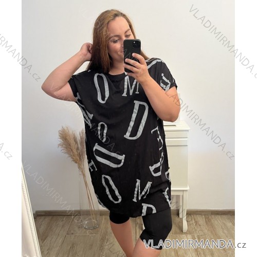 Šaty voľnočasové krátky rukáv dámske nadrozmer (XL/2XL/3XL ONE SIZE) TALIANSKA MóDA IM423DARIO/DR Čierna 2XL/3XL