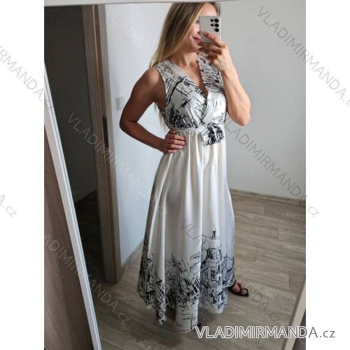 Šaty dlhé elegantné bez rukávov dámske (S/M ONE SIZE) TALIANSKA MODA IM323050/DU S/M biela