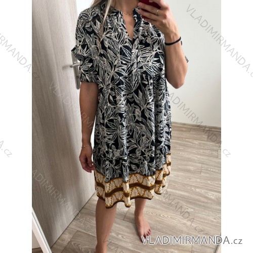 Šaty košilové oversize krátký rukáv dámské nadrozměr (XL/2XL ONE SIZE) ITALSKá MODA IM723005/DUR XL/2XL čierna