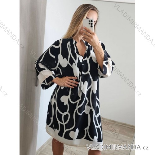 Šaty košeľové letné oversize dlhý rukáv dámske nadrozmer (S/M/L/XL/2XL ONE SIZE) TALIANSKA MóDA IM82367011/DU XL/2XL Čierno-biela