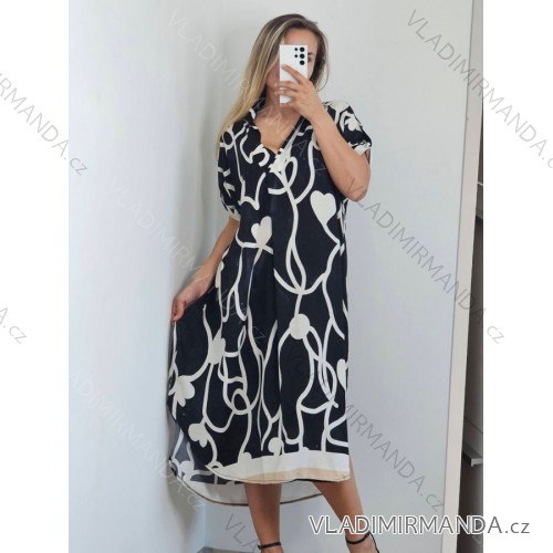 Šaty košilové letní oversize krátký rukáv dámské nadrozměr (S/M/L/XL/2XL ONE SIZE) ITALSKá MóDA IM8235773/DU XL/2XL Čierno-biela