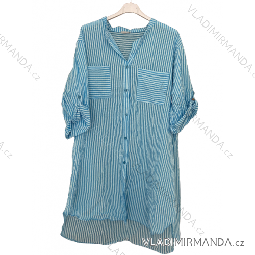 Šaty košeľové 3/4 dlhý rukáv dámske nadrozmer (2XL/3XL ONE SIZE) TALIANSKA MÓDA IMD23STRIPE