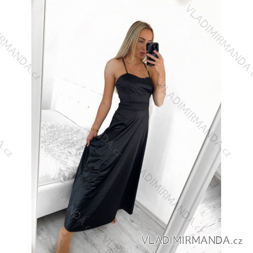 Šaty dlhé elegantné na ramienka dámske (S/M ONE SIZE) TALIANSKA MODA IM323013/DU   čierna   S/M