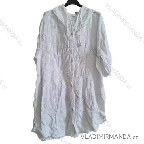 Šaty mušelínové košilové letní krátký rukáv dámské (S/M/L ONE SIZE) ITALSKÁ MÓDA IMD23605/DUR M / L biela