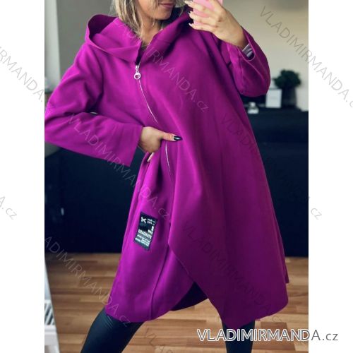 Mikina/kabát na zips s kapucňou dlhý rukáv dámska nadrozmer (50/52/54 ONE SIZE) TALIANSKA MÓDA IMD23669