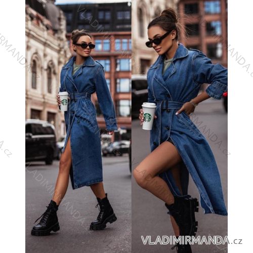 Kabát riflový s opaskom dlhý rukáv dámsky (XS-XL) JAW233734