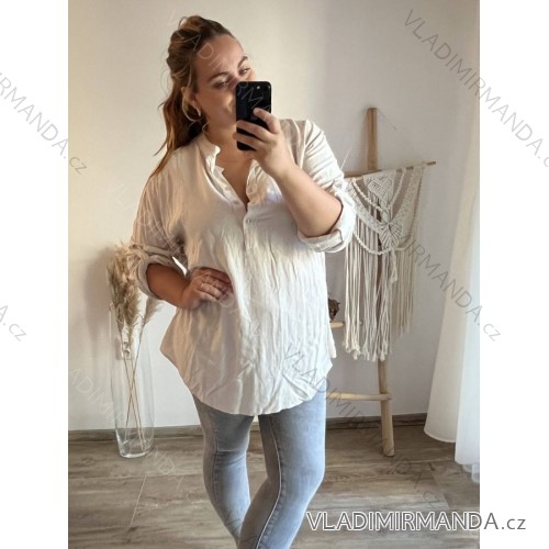 Tunika košeľová dlhý rukáv dámska nadrozmer (3XL/4XL ONE SIZE) TALIANSKA MÓDA IMWQ233252 béžová 3XL / 4XL