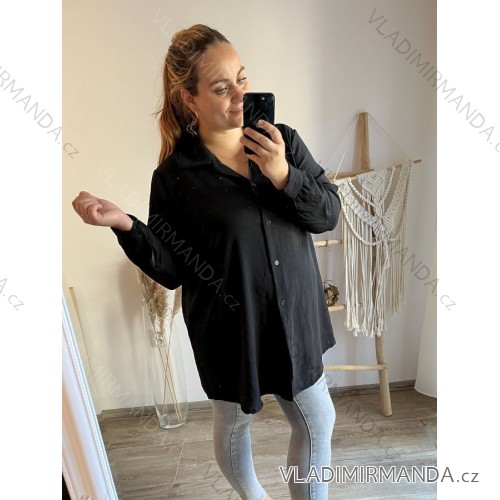 Košeľa dlhý rukáv dámska nadrozměr (3XL / 4XL ONE SIZE) TALIANSKÁ MÓDA IMWQ233259 čierna 3XL / 4XL