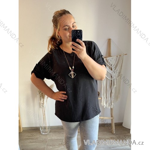 Tunika s príveskom dlhý rukáv dámska nadrozmer (3XL/4XL ONE SIZE) TALIANSKA MÓDA IMWQ233255 čierna 3XL / 4XL