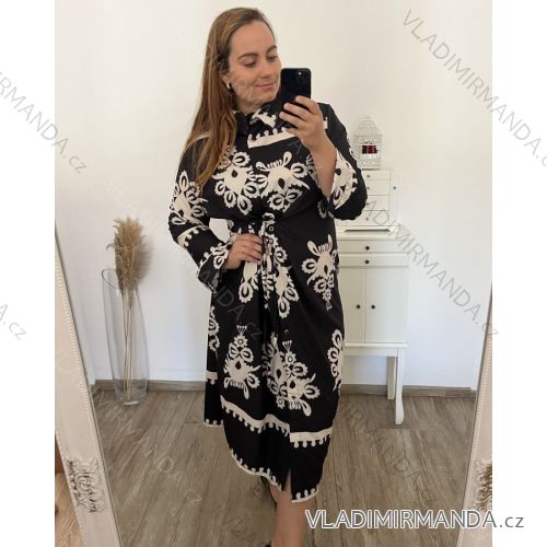 Šaty košeľové dlhý rukáv dámske nadrozměr(2XL/3XLONE SIZE) TALIANSKA MÓDA IMWEC23MUZA/DU 2XL/3XL biela