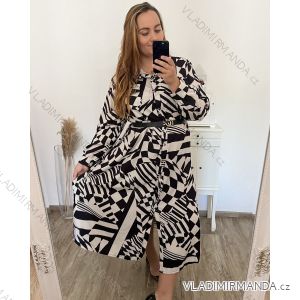 Šaty košeľové s páskem dlhý rukáv dámske nadrozměr(XL/2XL/3XLONE SIZE) TALIANSKA MÓDA IMWEC23MAJA-2/DU