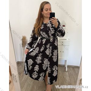 Šaty košeľové s páskem dlhý rukáv dámske nadrozměr(XL/2XL/3XLONE SIZE) TALIANSKA MÓDA IMWEC23MAJA-4/DU