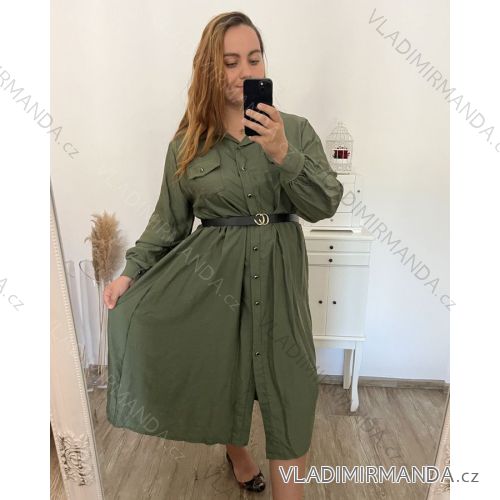 Šaty dlhé s páskem dlhý rukáv dámske nadrozmer (2XL/3XL ONE SIZE) TALIANSKA MÓDA IMWEC23KNOB