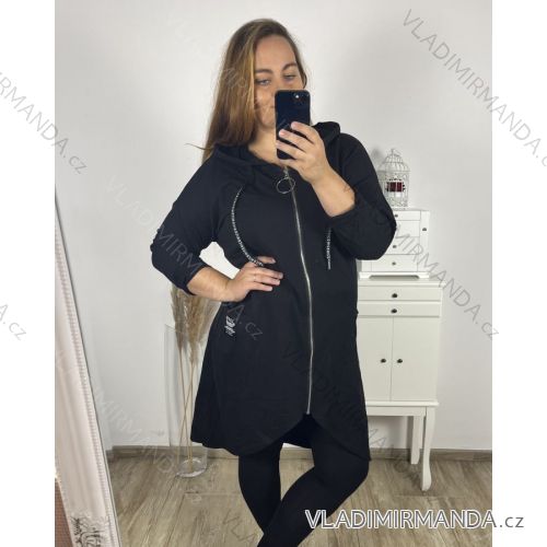 Mikina dlouhá oversize na zips s kapucňou dlhý rukáv dámska nadrozmer (2XL/3XL/4XL ONE SIZE) TALIANSKA MÓDA IM423574/DU 2XL/3XL čierna