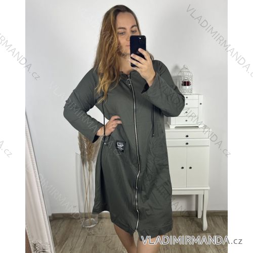 Šaty mikinové/mikina predĺžená na zips s kapucňou dlhý rukáv dámske nadrozmer (2XL/3XL ONE SIZE) TALIANSKA MÓDA IMD23587