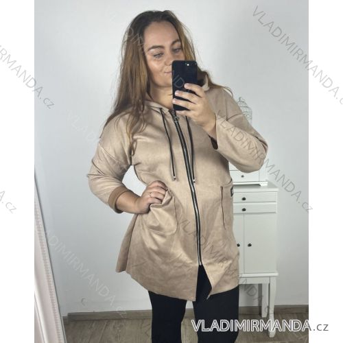 Kabátek s kapucí na zip dlhý rukáv dámsky nadrozměr (2XL/3XL ONE SIZE) TALIANSKA MODA IM423MIRANDA/DU 2XL/3XL hnedá