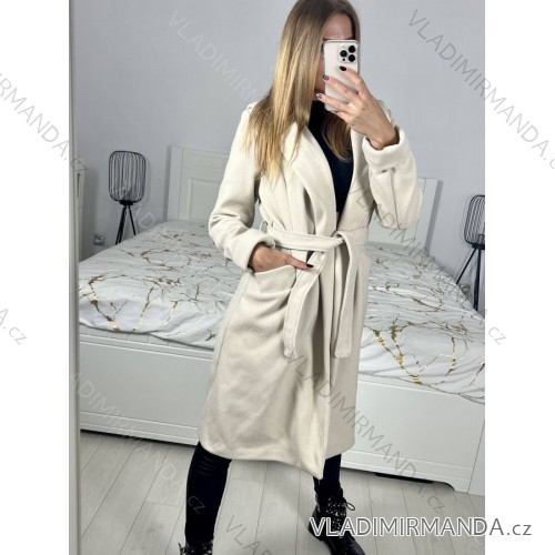 Kabát flaušový s podšívkou s kapucňou dlhý rukáv dámsky (S/M ONE SIZE) TALIANSKA MÓDA IMWK233939/DUR béžová S/M