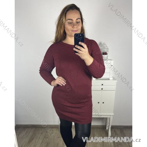 Šaty svetrové dlouhý rukáv dámske nadrozmer (XL/2XL/3XL  ONE SIZE) TALIANSKA MÓDA IM423ANTONIE/DU 2XL/3XL vínová