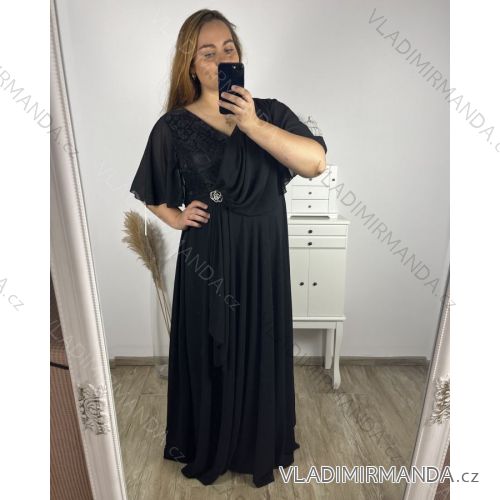 Šaty dlhé elegantné spoločenské krátky rukáv dámske nadrozmer (2XL/3XL ONE SIZE) TALIANSKA MóDA IM423ISABELA