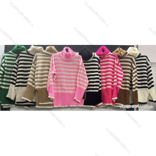 Sveter úpletový oversize s rolákom dlhý rukáv dámsky prúžok (S/M ONE SIZE) TALIANSKA MÓDA IMWE234112