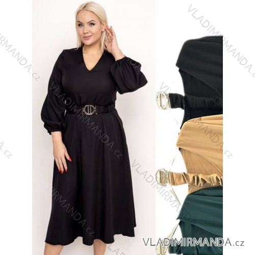 Šaty s opaskom dlhý rukáv dámske nadrozmer (2XL/3XL ONE SIZE) TALIANSKA MÓDA IMWT234276