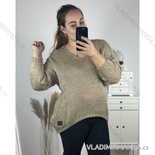 Sveter pletený oversize dlhý rukáv dámsky (2XL/3XL/4XL/5XL  ONE SIZE) TALIANSKA MÓDA IMWC233959/DU 3XL / 4XL hnedá