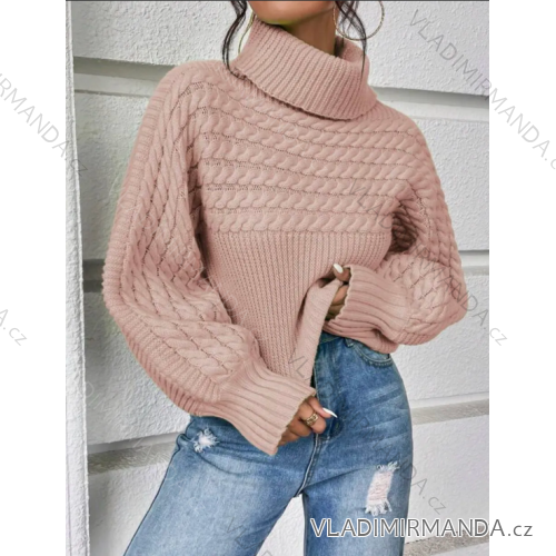 Sveter pletený s rolákom dlhý rukáv dámsky (S/M ONE SIZE) TALIANSKA MÓDA IMPMD231777L