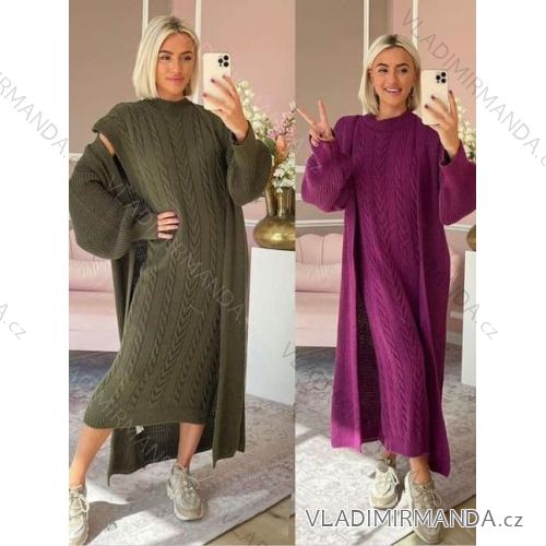 Šaty dlhé pletené s kardiganom dámske (S/M ONE SIZE) TALIANSKA MÓDA IMM23M5187