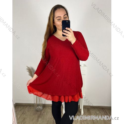 Šaty elegantný třpytivé dlhý rukáv dámske nadrozěmr (2XL/3XL ONE SIZE) TALIANSKA MóDA IMC23AMELIA/DUR 2XL/3XL červená