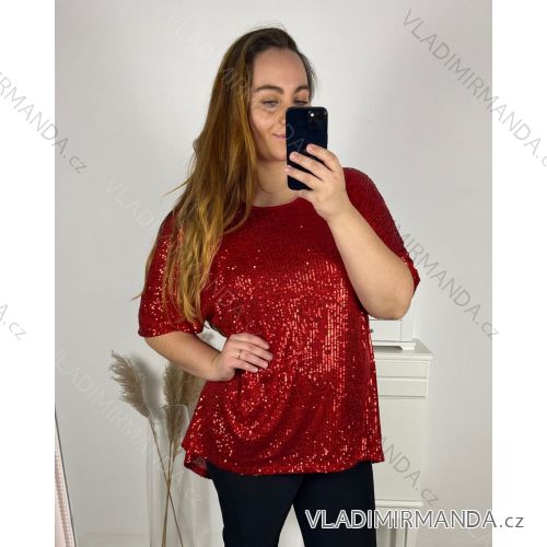 Tunika s flitrama predĺžená krátky rukáv dámska nadrozmer (2XL/3XL/4XL ONE SIZE) TALIANSKA MÓDA IMC23LEXI