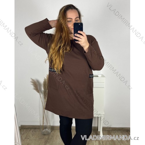 Šaty teplé dlouhý rukáv dámske nadrozmer (3XL/4XL/5XL ONE SIZE) TALIANSKA MÓDA IM423XIMA/DR 4XL / 5XL hnedá