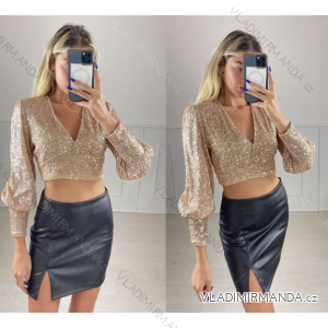 Top croptop trblietavý s flitrami dlhý rukáv dámsky (S/M ONE SIZE) TALIANSKA MÓDA IMPBB22O5200/DUR