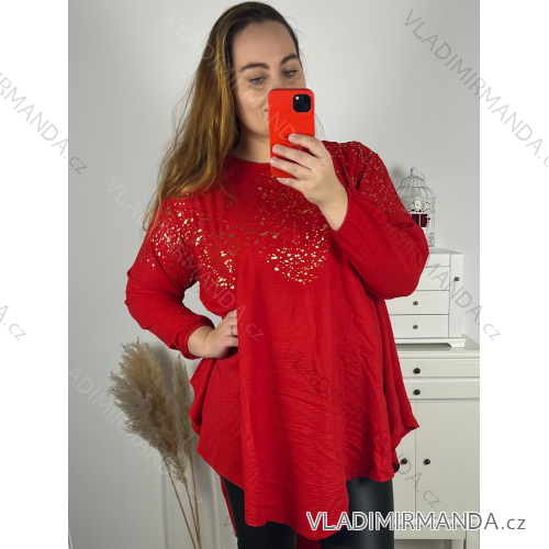 Tunika elegantný dlhý rukáv dámska nadrozmer (3XL/4XL ONE SIZE) TALIANSKA MÓDA IMWQ231163/DUR červená 3XL / 4XL