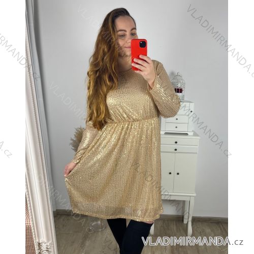 Šaty spoločenské flitrové dlhý rukáv dámske nadrozmer (3XL/4XL ONE SIZE) TALIANSKA MÓDA IMWQ23169