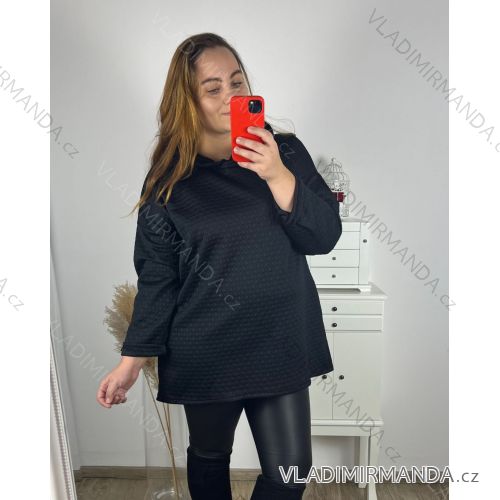 Tunika s kapucí dlouhý rukáv dámské nadrozměr  (2XL/3XL/4XL) TALIANSKA MóDA IMHMS23MILANO/DUR 3XL / 4XL čierna