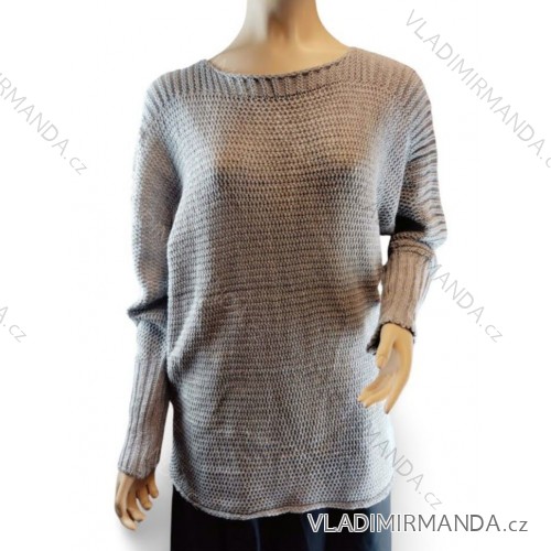 Svetr pletený oversize dlouhý rukáv dámský nadrozměr (XL/2XL ONE SIZE) TURECKÁ MODA TME24001 XL/2XL svetlo šedá