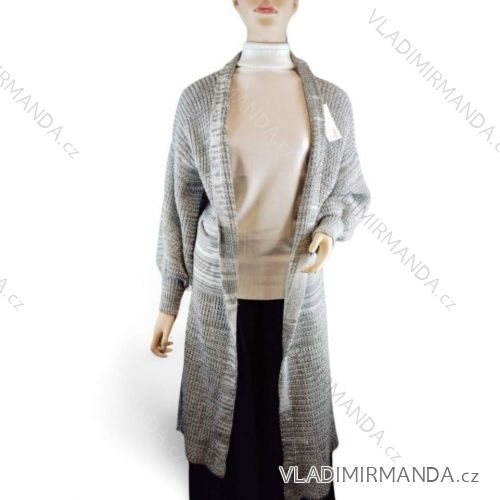 Cardigan pletený dlhý rukáv dámsky nadrozmer (L/XL/2XL ONE SIZE) TALIANSKA MÓDA IM423850/DR XL/2XL šedá