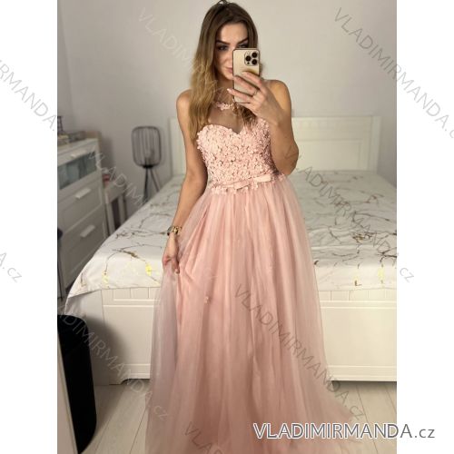 Šaty dlhé spoločenské na ramienka dámske (S/M ONE SIZE) TALIANSKA MÓDA IMM2369871/DUR S/M ružová