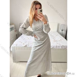 Šaty spoločenské dlhé trblietavé dlhý rukáv dámske (S/M ONE SIZE) TALIANSKA MODA IMM23FS52861/DU