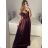 Šaty carmen dlhé na ramienka elegantné saténové dámske (S/M ONE SIZE) TALIANSKA MÓDA IMPBB22B22735/DR - ružová marhuľová - S/M
