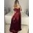 Šaty carmen dlhé na ramienka elegantné saténové dámske (S/M ONE SIZE) TALIANSKA MÓDA IMPBB22B22735/DR - ružová marhuľová - S/M