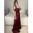 Šaty carmen dlhé na ramienka elegantné saténové dámske (S/M ONE SIZE) TALIANSKA MÓDA IMPBB22B22735/DR - ružová marhuľová - S/M